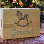 Wooden Toy Box, Cross-Stitch Rocking Horse