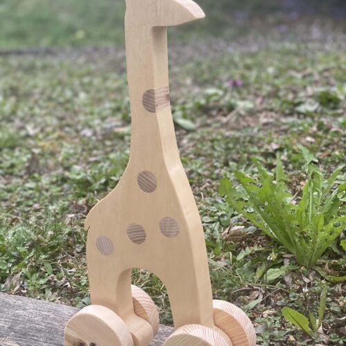 Wooden Giraffe Toy on Wheels, Handmade – photo 2