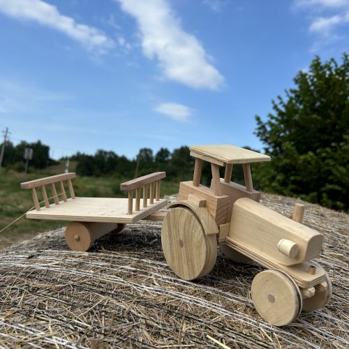 Wooden Tractor Toy with Trailer, Handmade – photo 2